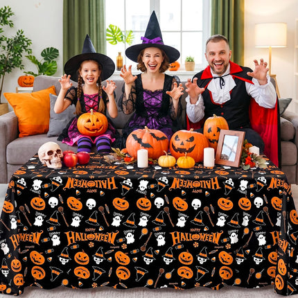 3-Pack Halloween Plastic Tablecloths, Pumpkin & Ghost Designs, 54x108in Party Decor