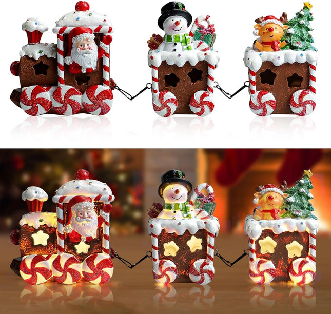 LED Christmas Train Set Indoor Decoration with Gingerbread Figurines for Table