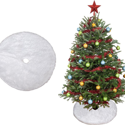 15" White Faux Fur Mini Christmas Tree Skirt – Plush Xmas Tree Decoration