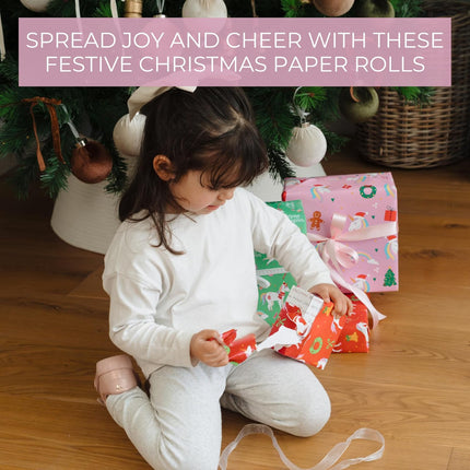 3PCS Festive Unicorn Wrapping Paper – Magical Christmas Gift Wrap for Kids