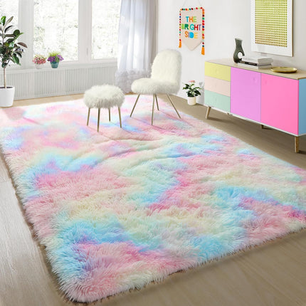Rainbow Shaggy Rug 4x6 – Plush Fuzzy Carpet for Kids, Nursery & Toddler Room