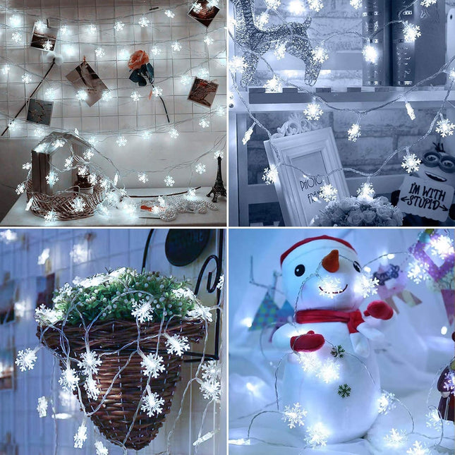 White Snowflake Christmas String Lights – 16ft 40 LED Battery Operated