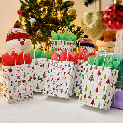 30-Pack Small Christmas Gift Bags Includes Tissue Paper, Holiday Party Favor