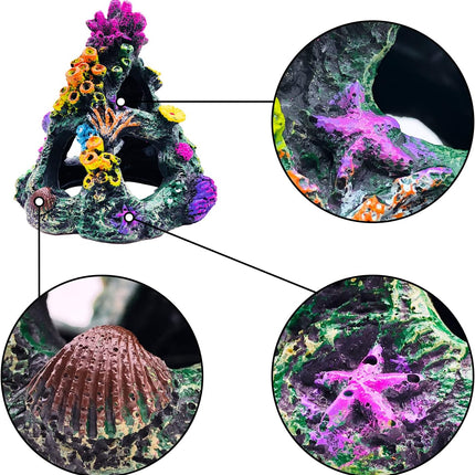 Colourful Aquarium Coral Reef Decoration Set Resin Mountain with 4 Aquatic Plants
