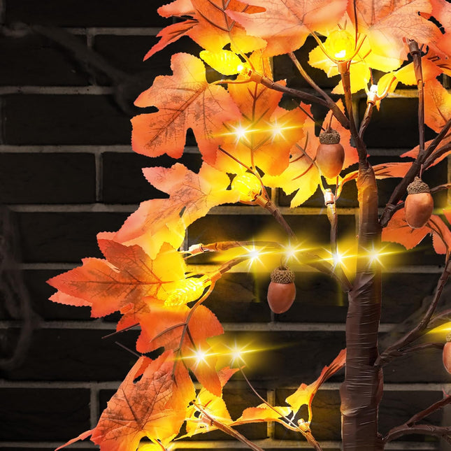 Maple Leaf LED Table Tree Fall Decor 24 Lights Battery Autumn Thanksgiving Décor