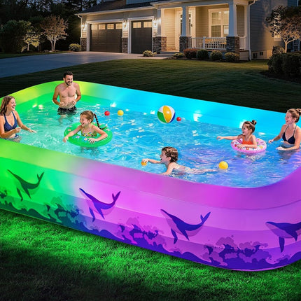 12FT Inflatable Pool with Solar Light Family Swimming Pool for Kids Adults
