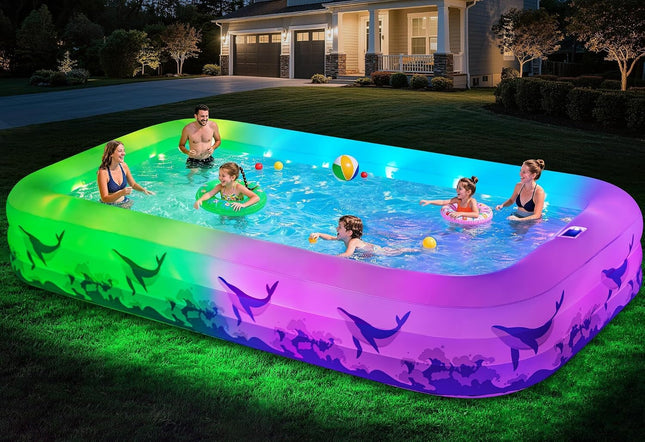 12FT Inflatable Pool with Solar Light Family Swimming Pool for Kids Adults
