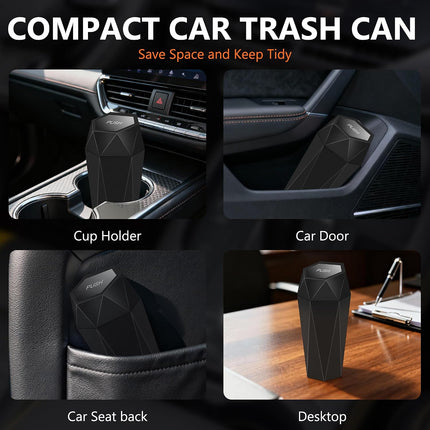 2 Pack Car Trash Can with Lid, Leakproof, 30 Bags, Black, Small Auto Organizer