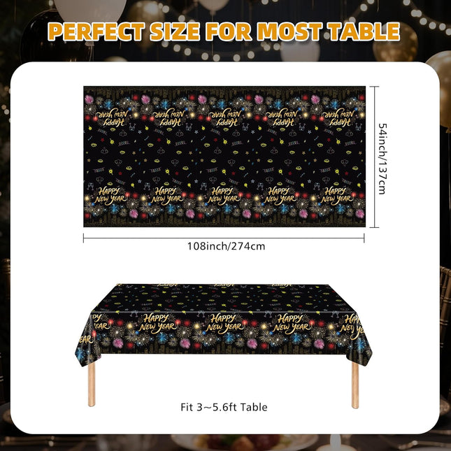 New Year 2026 Tablecloths 3 Pack Fireworks Plastic Party Decorations 54x108
