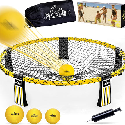 Roundnet Game Set with 3 Balls, Net and Carry Bag for Adults, Kids and Family Fun