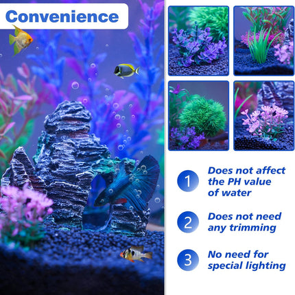 Aquarium Decor Set – Artificial Plants & Rock Cave for Goldfish/Betta