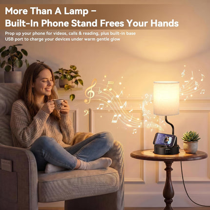 Set of 2 Bedside Table Lamps with USB-C USB-A Ports AC Outlets Phone Pen Holder