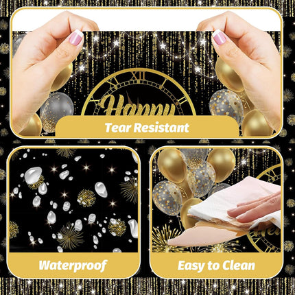 New Year 2026 Tablecloth – Black & Gold Disposable Table Cover 108×54