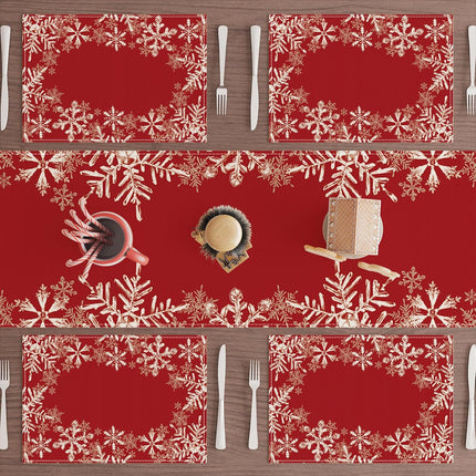 Red Snowflake Christmas Placemats – Set of 4 Winter Table Mats 12x18"