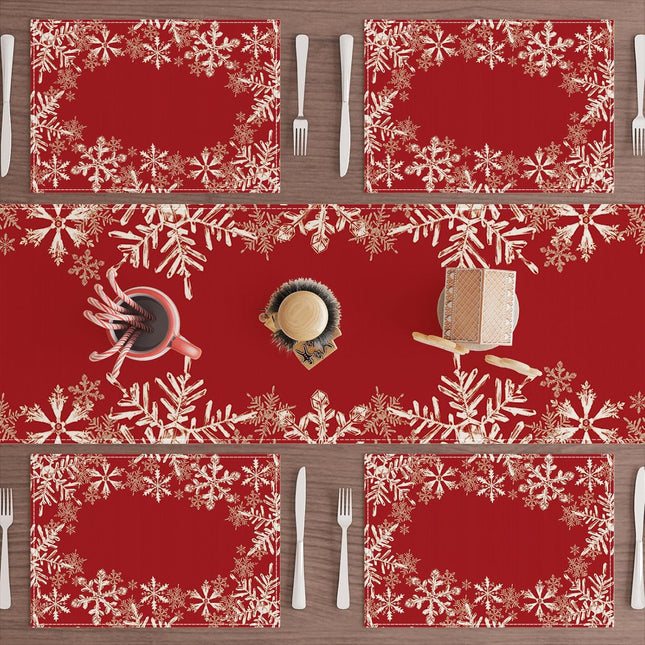 Red Snowflake Christmas Placemats – Set of 4 Winter Table Mats 12x18"