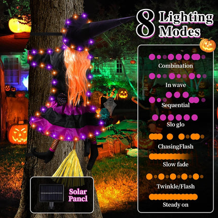 Solar Halloween Witch Lights, Orange Purple LED 8 Modes for Yard & Garden Decor