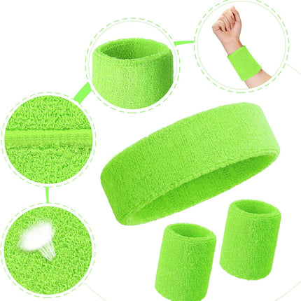 6-Piece Sweatband Set – 2 Headbands & 4 Wristbands, Neon Colors, Unisex
