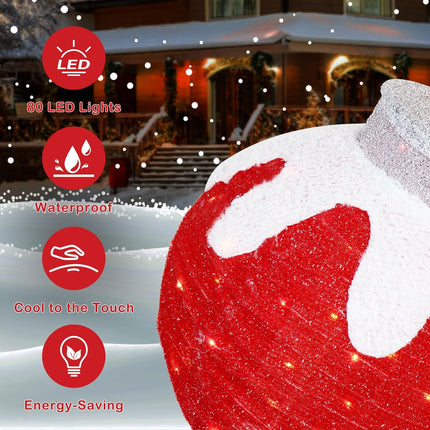 80 LED Pop-Up Christmas Ball Lighted Outdoor Ornament with 8 Modes, Red