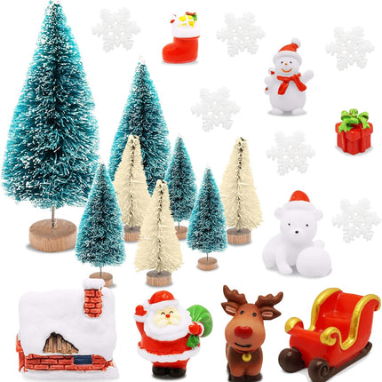Christmas Miniature Decorations, Ornaments, Trees, Snowman, Santa & Snowflakes Set