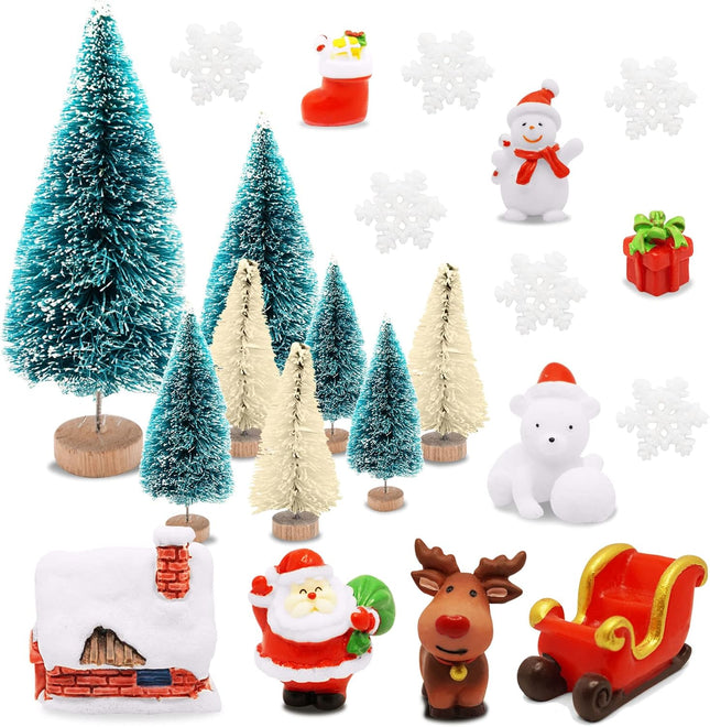 Christmas Miniature Decorations, Ornaments, Trees, Snowman, Santa & Snowflakes Set