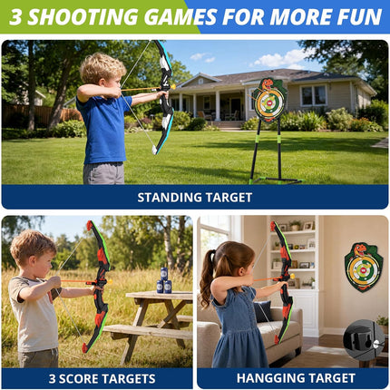2-Pack Kids Bow & Arrow Set, LED Archery Toy with Dinosaur Target, 24 Suction Arrows