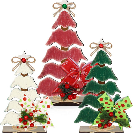 3 Pcs Wooden Christmas Tree Tabletop Decor – Rustic Tiered Tray Centerpiece