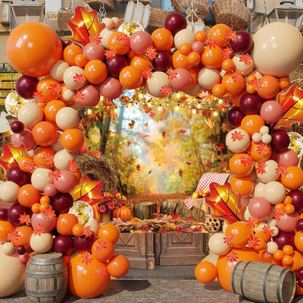 Fall Photography Backdrop 7x5FT – Autumn Maple Leaves, Pumpkins & Thanksgiving Decor