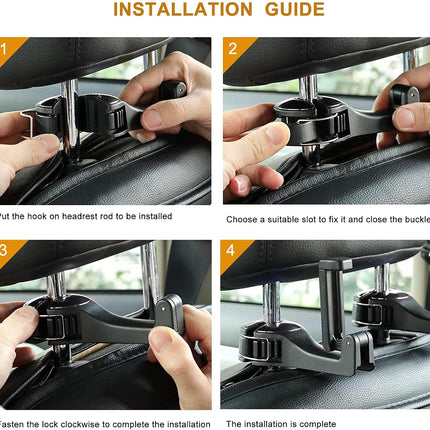 Car Headrest Hook with Phone Holder, Universal 360° Rotating Bag Hanger, Silver