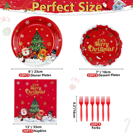 Christmas Party Dinnerware Set – Plates, Napkins & Forks for 20 Guests