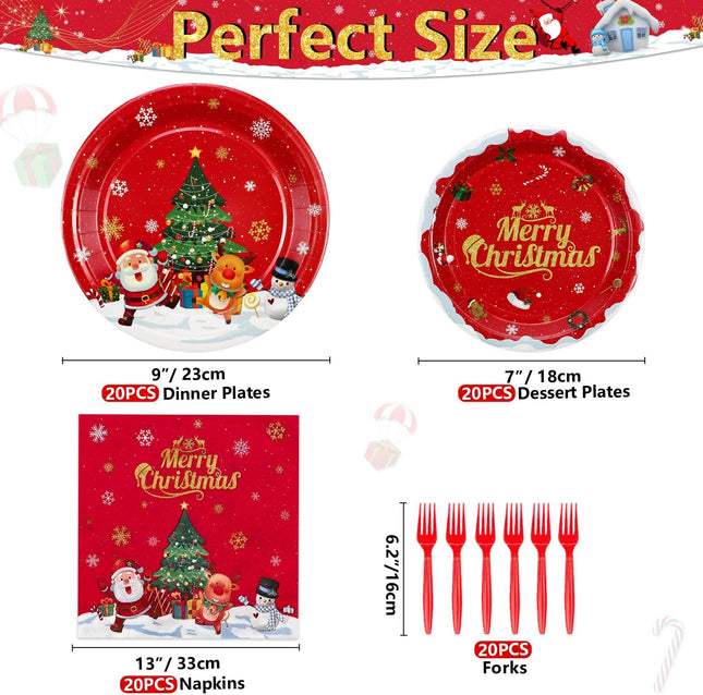 Christmas Party Dinnerware Set – Plates, Napkins & Forks for 20 Guests