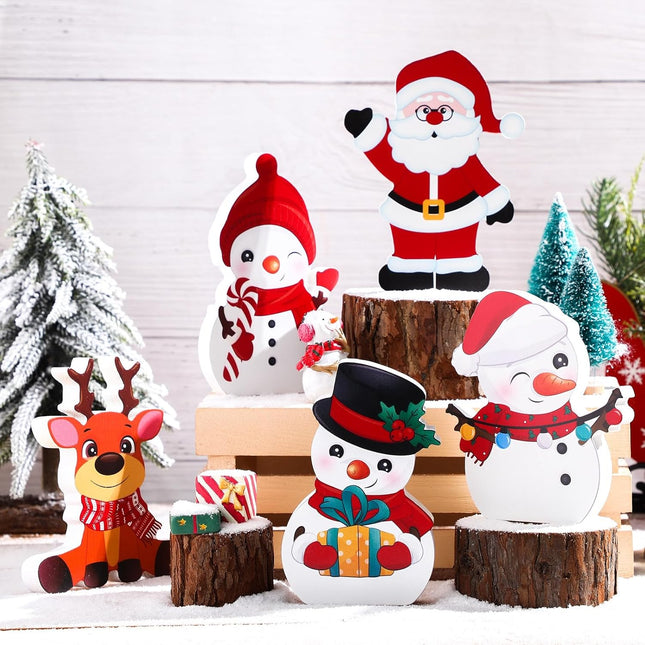 5PCS Christmas Snowman Decorations, Wooden Snowman Winter Tiered Tray Decor