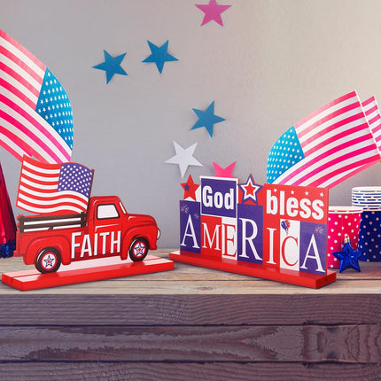 4 Pcs Patriotic Gnome Wooden Table Centerpieces 4th of July Home Decor