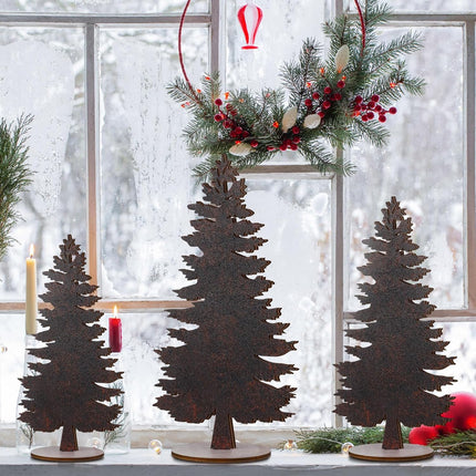 3 PCS Mini Wooden Christmas Trees – Tabletop Holiday Decor with Base
