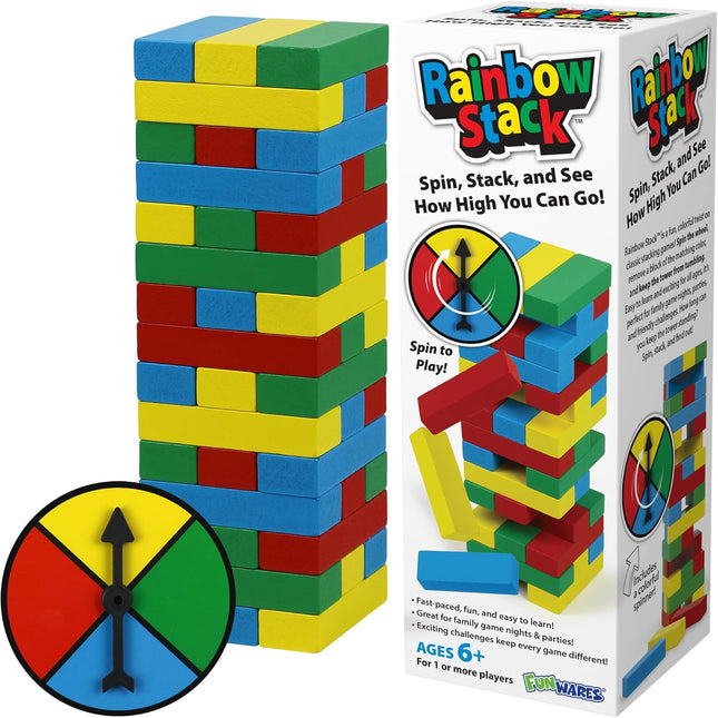 Rainbow Stack Wooden Blocks Stacking Game Balance Family Party Ages 6+