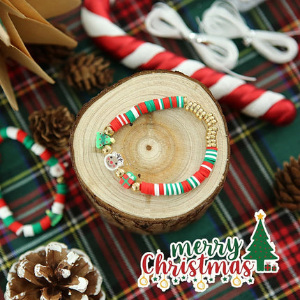 Christmas Clay Beads Set Xmas Colors Flat Round Polymer Beads with Charms