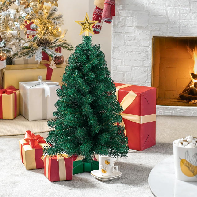 3ft Mini Artificial Christmas Tree with Gold Star Topper, Tabletop Holiday Decor
