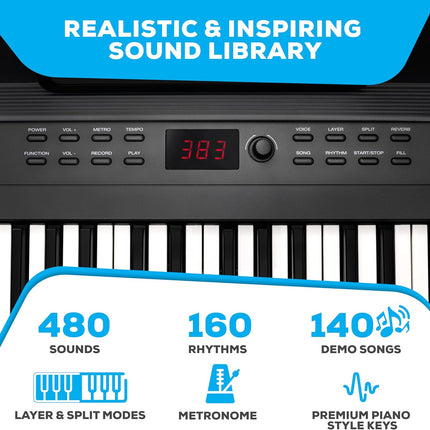 88-Key Keyboard Piano – 480 Sounds, USB MIDI, Speakers, Pedal & Headphones