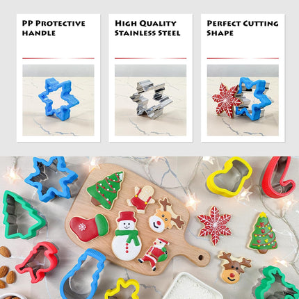 8PCS Christmas Cookie Cutters Holiday Biscuit Cutter Set with Comfort Grip