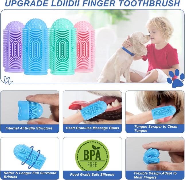 4-Pack Dog Toothbrush Kit – Finger & Regular Brushes for Teeth Cleaning & Dental Care