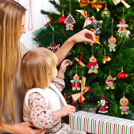 12PCS Christmas Tree Ornaments – Cute Snowman, Santa Claus, Gingerbread & Assorted Decorations