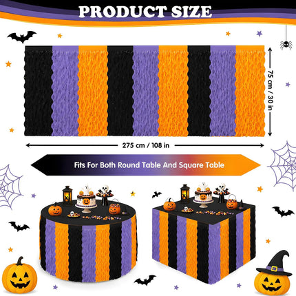 2-Pack Halloween Foil Table Skirts, Orange Purple Black Wavy Party Table Decor