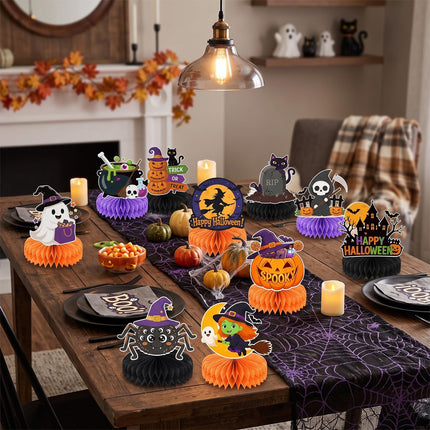 12-Piece Halloween Honeycomb Centerpieces, Pumpkin Ghost Witch Vampire Table Decor