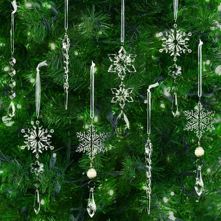 18PCS Acrylic Crystal Christmas Ornaments – Snowflakes & Icicles for Tree