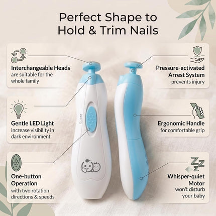 6-in-1 Baby Nail Trimmer with LED Light, Electric Nail File & Safety Pads