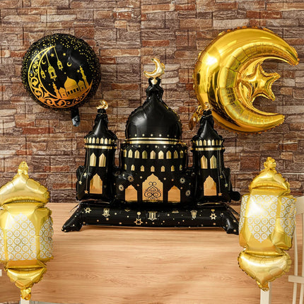 10PCS Eid Mubarak Foil Balloons Ramadan Moon Star Castle Lantern Decor