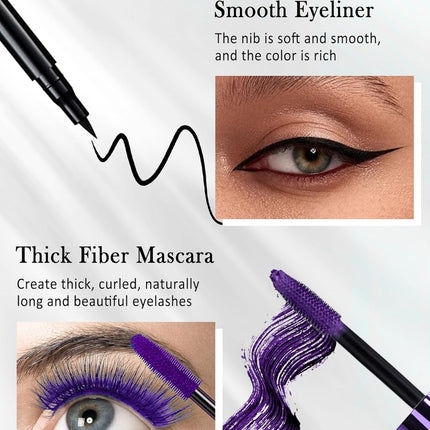 Black Waterproof Mascara & Eyeliner Set 5D Silk Fiber Volume Lengthening