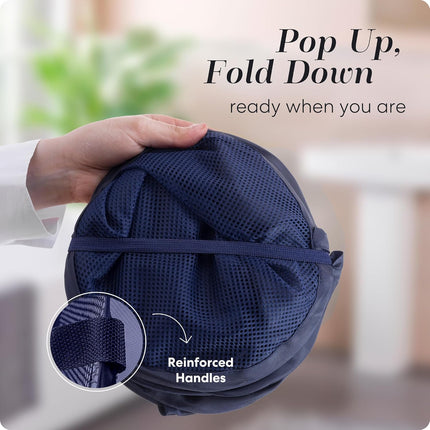 Collapsible Mesh Hamper 14x14x24" – Foldable Laundry Basket, Navy Blue