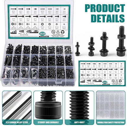 Metric Screw, Nut & Bolt Assortment M2-M5, Hex Socket Head, Black Zinc