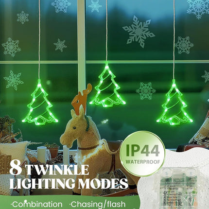 30LED Christmas Tree Curtain Lights, USB/Battery Operated Window Lights Bedroom, Room, Party & Holiday Decorations (Green)
