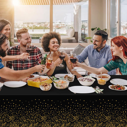 3 Pack Black Gold Dot Tablecloths 54x108 – Disposable Party Covers